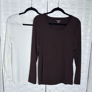 Amazon Essentials Basic Ribbed Lightweight Long Sleeve Top Brown & Cream Size XL